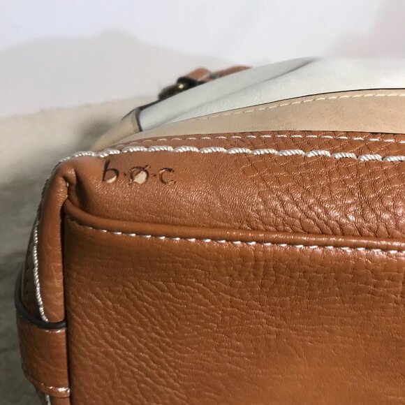 B.Ø.C Double Handle White & Brown Faux Leather Purse With Front Turn-Lock & Zipp - Picture 9 of 16
